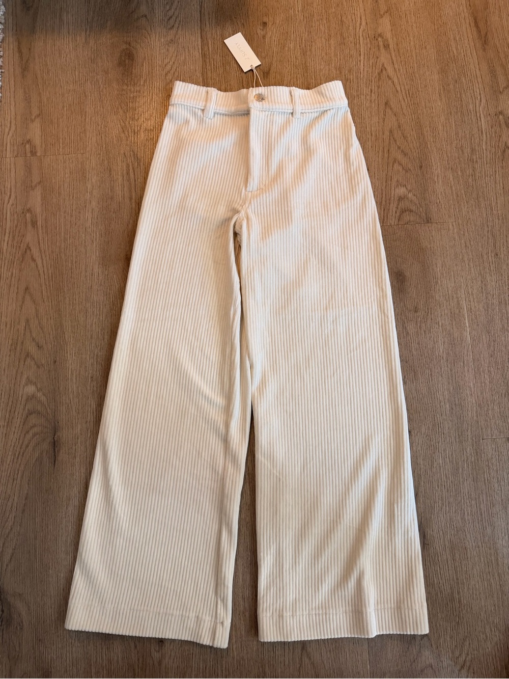 Wide Leg Ribbed Cream Pants - Picture 1 of 1
